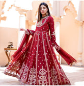 Designer Red Georgette Embroidery Work Gown